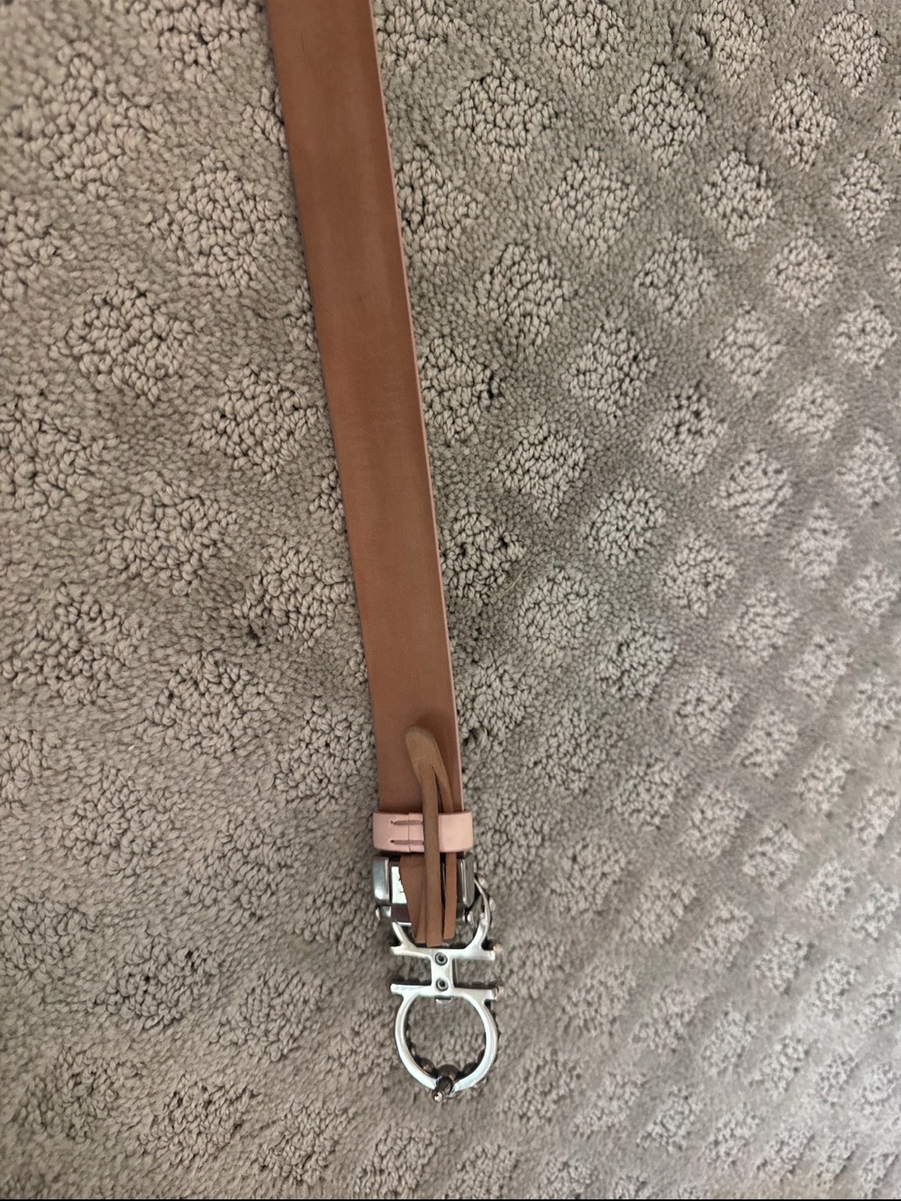 Women's Tan Leather Belt with Pink Loop and Silver Hardware